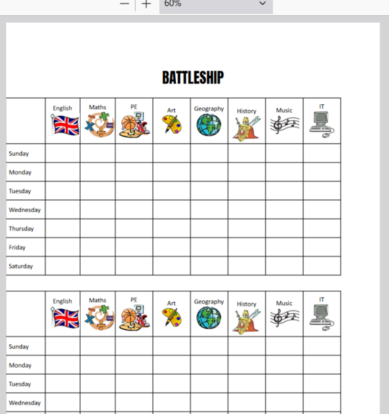 Battleship - school subjects, have got, the days of the week (GRA W STATKI)