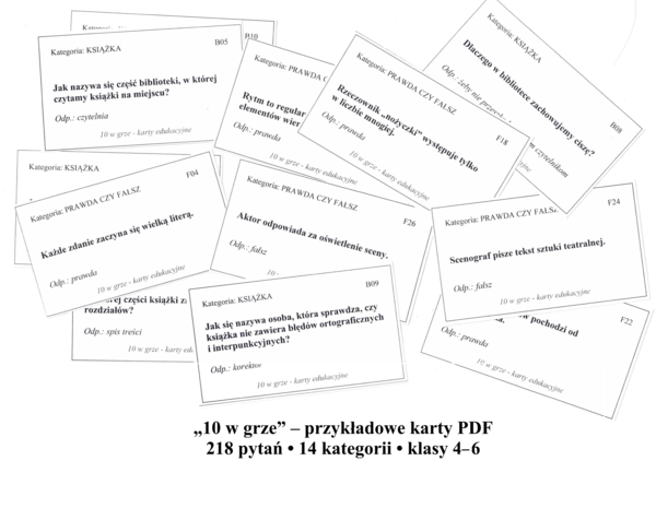 10 w grze - teleturniej  językowy / 218 pytań / 14 kategorii / klasy 4-6