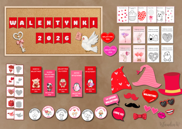 Walentynki - gotowy zestaw materiałów do druku (PDF)