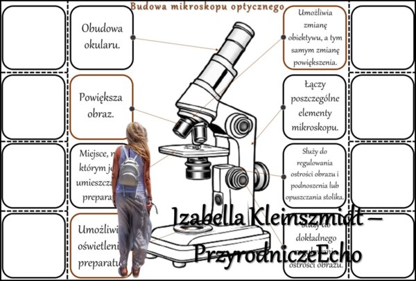 Notatka okienkowa/stacja zadaniowe/notatka/notatka graficzna/karta pracy/sketchnotka „Budowa mikroskopu”, „Obserwacje mikroskopowe” w pdf. Biologia 5 dział „Biologia – nauka o życiu”. Materiał wykonany na podstawie podręcznika z wydawnictwa Nowa Era – no