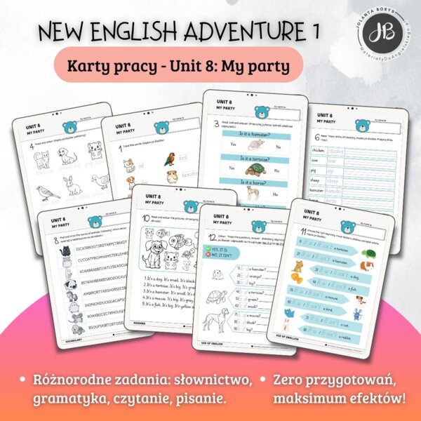 New English Adventure 1 – Unit 8: My party – Karty pracy dla klasy 1