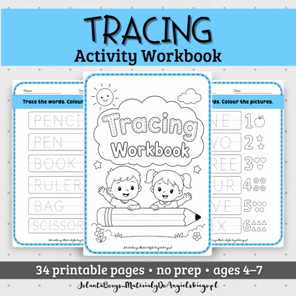 Tracing Workbook | Pisanie po śladzie | Karty pracy | Angielski dla przedszkola i klas 1–3