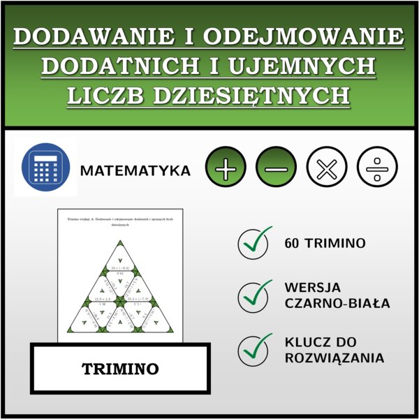 Trimino - Dodawanie i odejmowanie dodatnich i ujemnych liczb dziesiętnych | matematyka