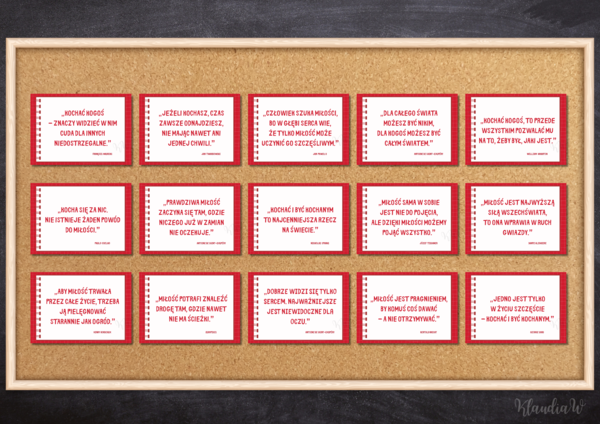 Cytaty o miłości – 15 dekoracyjnych plansz A4 (Walentynki)