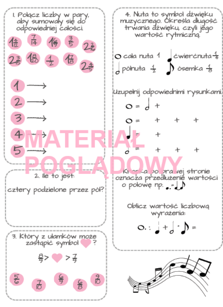 Karta pracy - ułamki zwykłe kl. 4, 5, 6
