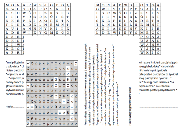 Wykreślanka na wprowadzenie do tematu o pierścienicach