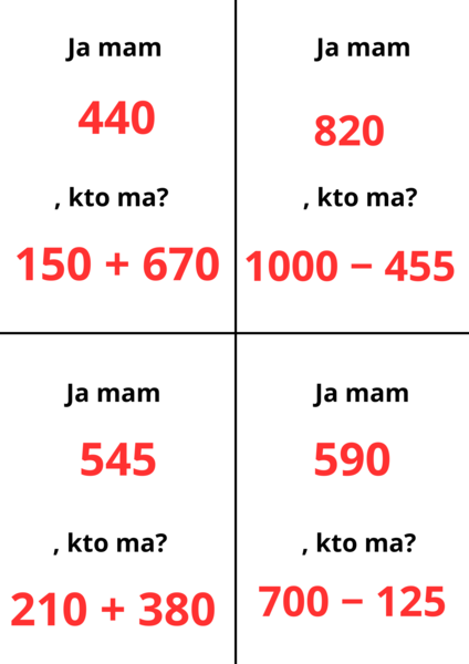 GRA JA MAM..., KTO MA... - DODAWANIE I ODEJMOWANIE W ZAKRESIE 1000