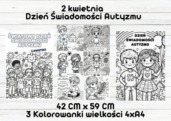 Kolorowanka XXL na Światowy Dzień Świadomości Autyzmu – 3 plakaty 42x59 cm (4xA4)