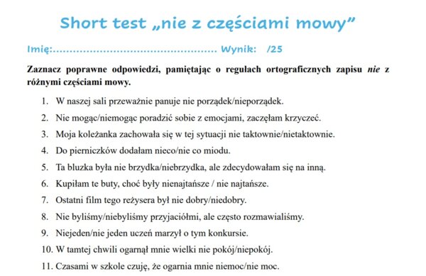 Pisownia nie z częściami mowy