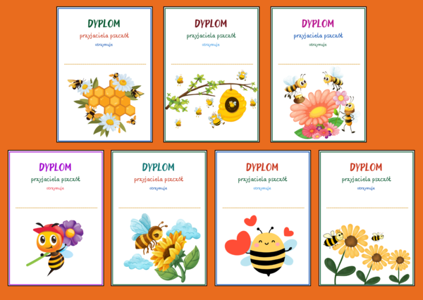 DZIEŃ PSZCZÓŁ - pszczoły – DYPLOMY – 20 wersji – biblioteka – świetlica - przedszkole – dyplom