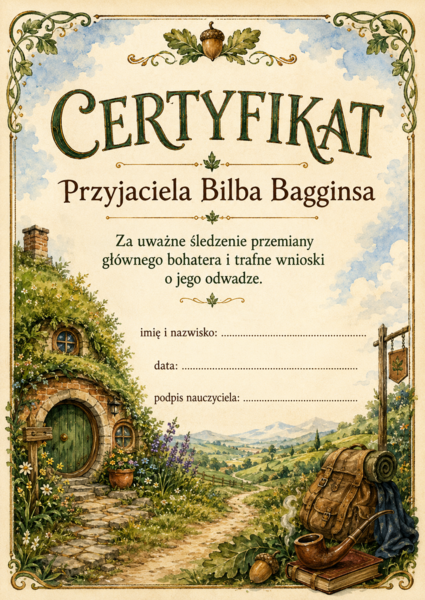 Hobbit dyplomy / certyfikaty kolorowe