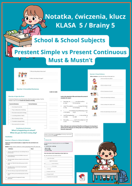 School & School Subjects - Present Cont. vs Present Simple - Must/Mustn't. Brainy 5-  unit 5