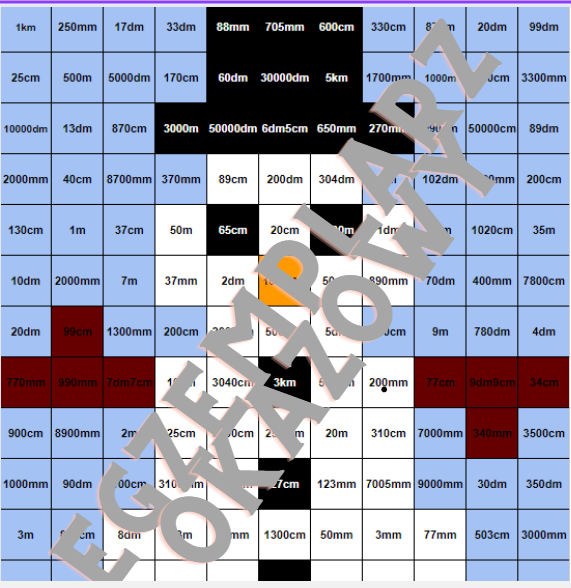 Kolorowanka kodowanka - jednostki długości (bez ułamków) bałwanek