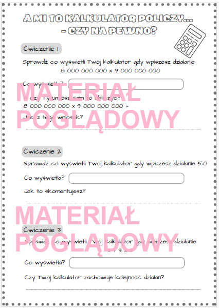 Kalkulator. Karta pracy. Na początek. Na rozgrzewkę. Pierwsza lekcja.
