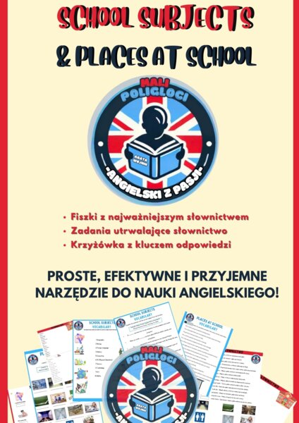 Fiszki, Zadania i Krzyżówka: "School Subjects & Places in School"