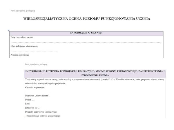 Wielospecjalistyczna ocena poziomu funkcjonowania ucznia. WOPFU