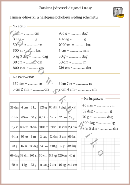 Zamiana jednostek długości i masy - kodowanka
