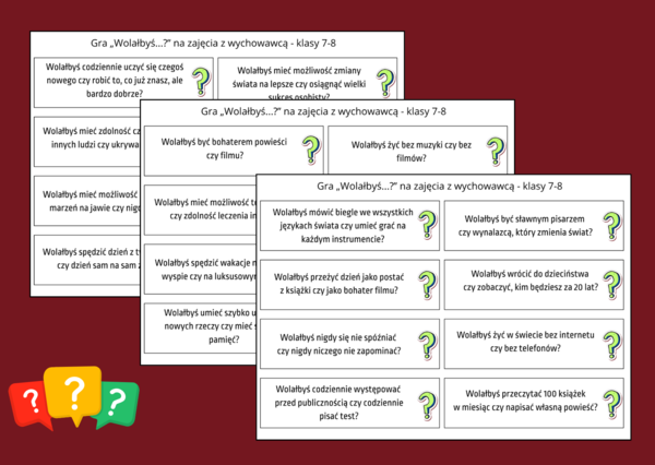 GRA "WOLAŁBYŚ....?" - zajęcia z wychowawcą - świetlica - kl. 7-8 - 80 pytań