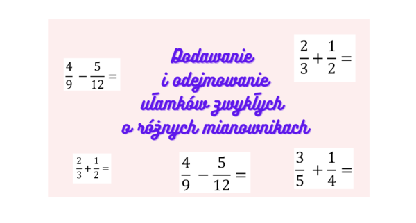 Dodawanie i odejmowanie ułamków zwykłych o różnych mianownikach