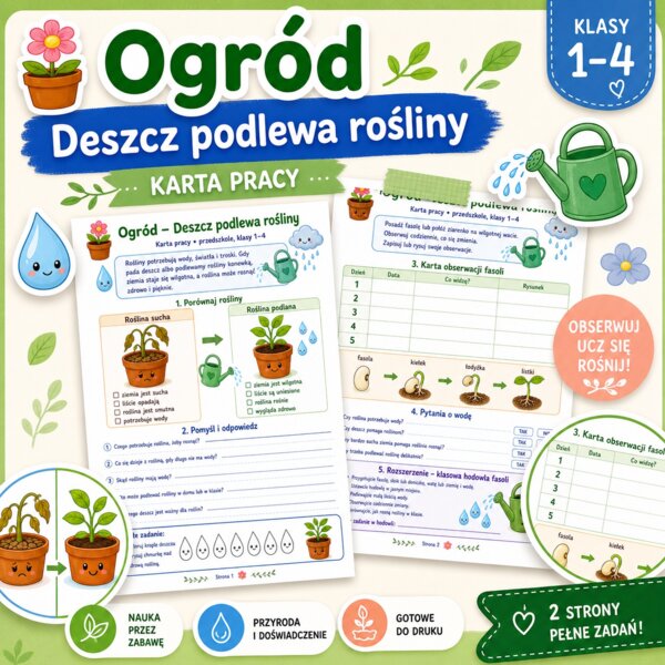Deszcz podlewa rośliny