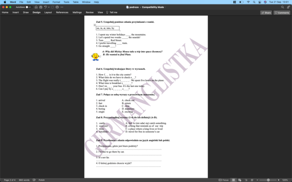 Podróże- ćwiczenia powtórzeniowe dla ósmoklasistów i nie tylko