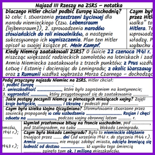 Najazd III Rzeszy na ZSRS – notatki i karta pracy
