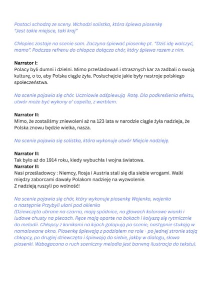 Scenariusz przedstawienia z okazji Narodowego Święta Odzyskania Niepodległości