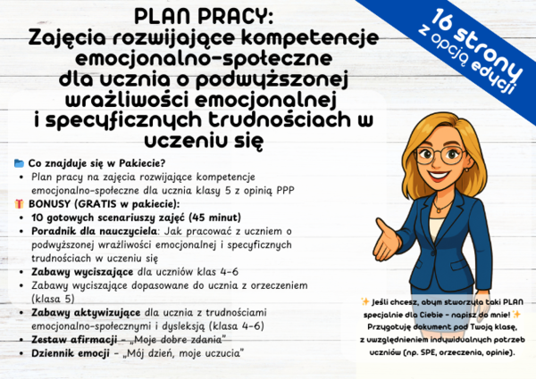 Plan pracy na zajęcia rozwijające kompetencje emocjonalno–społeczne