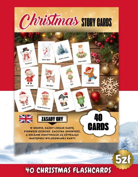 Zestaw 40 FlashCards /Story Cards w tematyce świątecznej 😍 Język Angielski Christmas Story Telling Cards