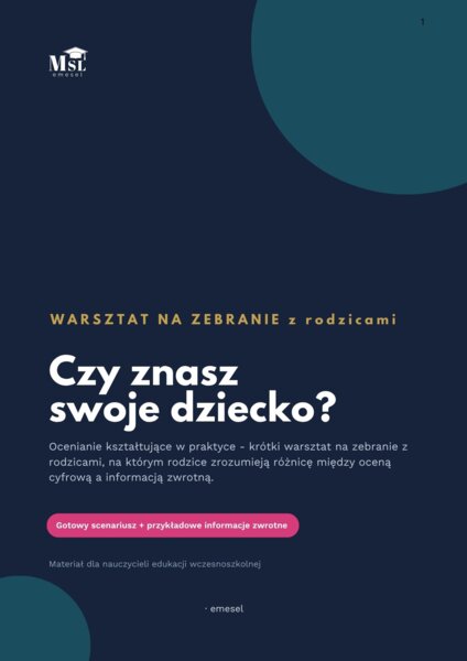 Ocenianie kształtujące w praktyce – krótki warsztat dla rodziców ukazujący różnicę między oceną cyfrową a informacją zwrotną.