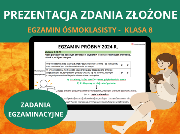 Prezentacja - analiza zadań egzaminacyjnych– zdania złożone: jak odróżnić podrzędne od współrzędnych (bez nauki typów) [PPTX] – język polski, E8