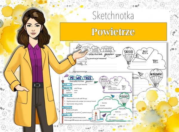 Chemia. Klasa 7. Powietrze jako mieszanina. Sketchnotka/notatka graficzna. Karta pracy. Zadanie.
