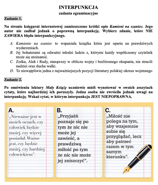 interpunkcja - zadania egzaminacyjne