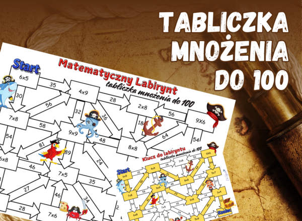 MATEMATYCZNY LABIRYNT - tabliczka mnożenia do 100, klasa 3, 4, 5, piracka karta pracy