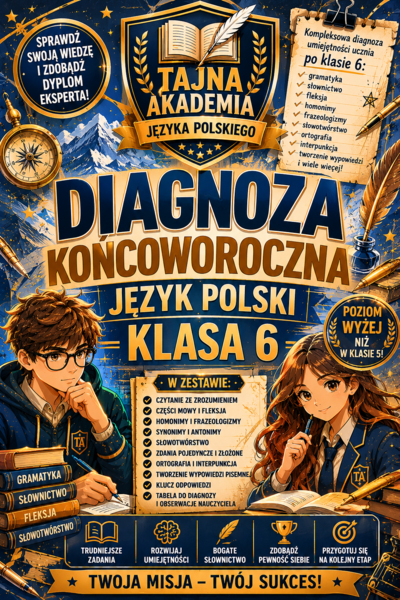 Diagnoza końcoworoczna – język polski klasa 6 | test kompetencji + odpowiedzi + tabela diagnozy