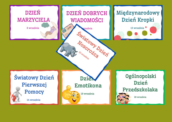 ŚWIĘTA TYPOWE I NIETYPOWE - wrzesień - napisy - gazetka - dekoracja - BIBLIOTEKA - 14 stron