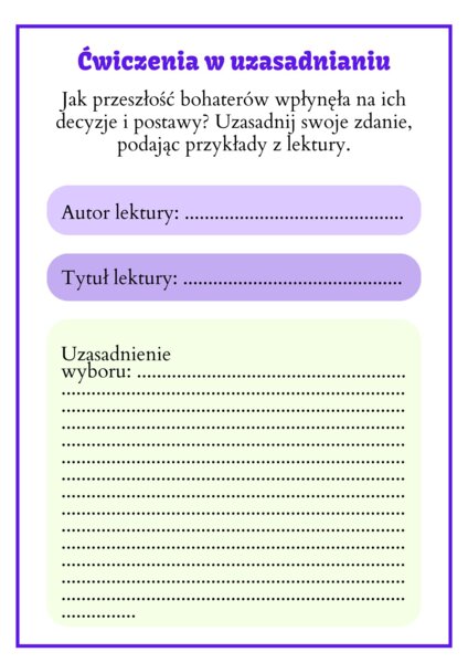 Jak przeszłość bohaterów wpłynęła na ich decyzje i postawy? - ćwiczenia w uzasadnieniu. Praca w grupach.