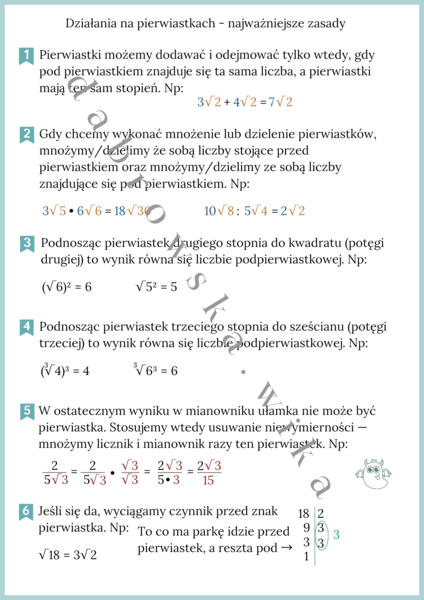 Działania na pierwiastkach - najważniejsze informacje