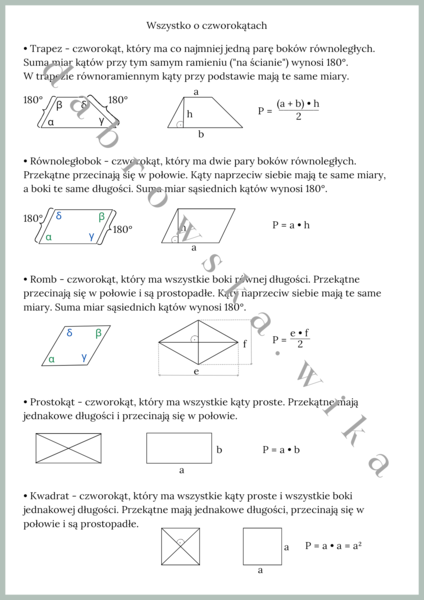 Wszystko o czworokątach - notatka