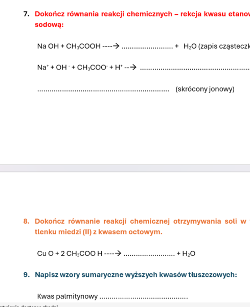 Kartkówka/karta pracy KWASY KARBOKSYLOWE