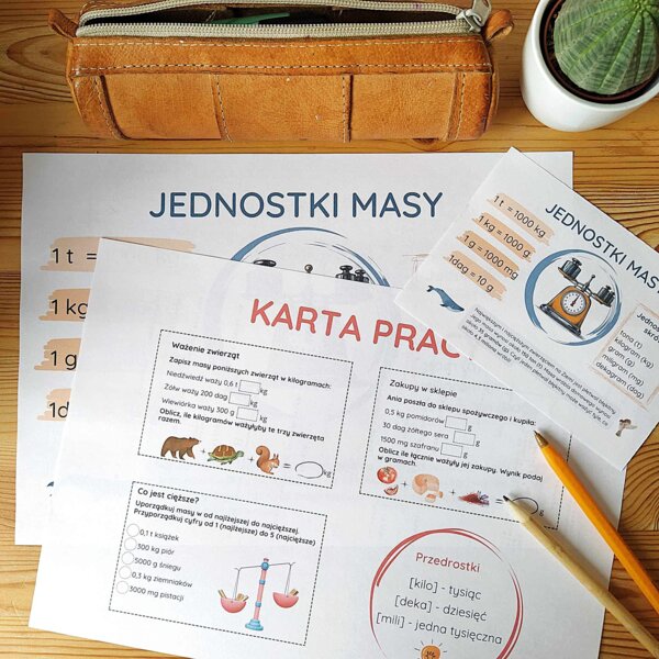 Jednostki masy - tablica + karta pracy | klasa 4