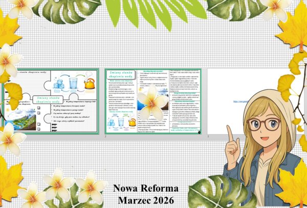 Mały zestaw na jedną lekcję: sketchnotka/notatka/przypomnienie dla nauczyciela, karta pracy plus prezentacja multimedialna „Zmiany stanów skupienia wody” w genial.ly. Przyroda "Odkrywam przyrodę". Klasa 4. Dział „Obserwuję zjawiska przyrodnicze".