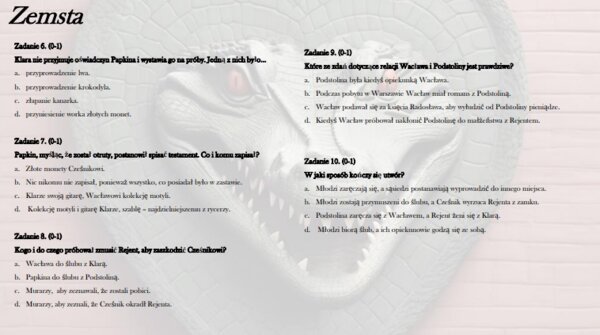 Test wprowadzający/powtórzeniowy do lektury "Zemsta"