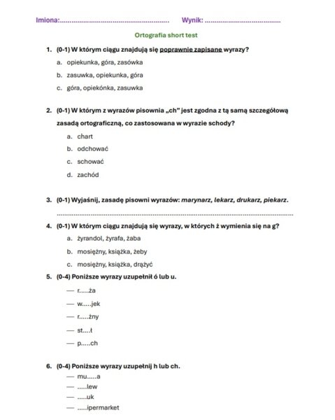 Krótki test z ortografii