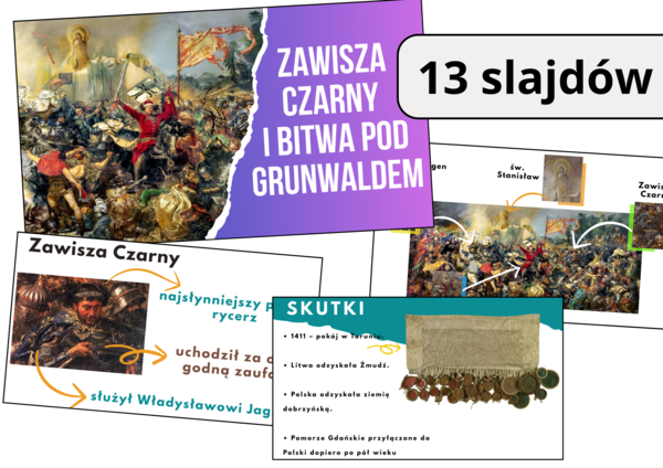 Prezentacja multimedialna- Zawisza Czarny i Bitwa pod Grunwaldem, zgodna z podstawą programową, możliwość edycji, Materiał cyfrowy
