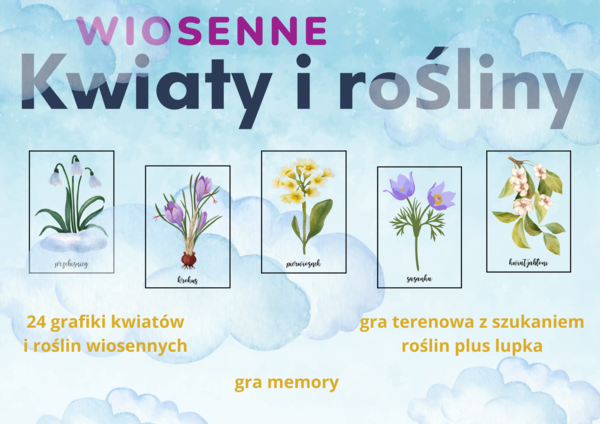 Wiosenne kwiaty i rośliny – gra memory, karty edukacyjne i terenowa zabawa przyrodnicza