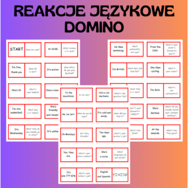 LANGUAGE FUNCTIONS / REAKCJE FUNKCJE JĘZYKOWE DOMINO