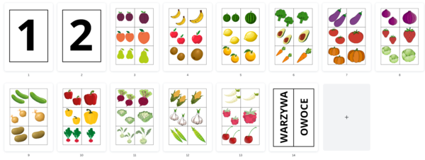 Warzywa i owoce - zabawa z cyfrą 1 i 2