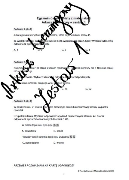 Egzamin ósmoklasisty z matematyki. Arkusz treningowy - zestaw 1.