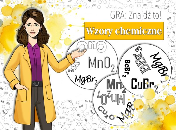 Klasa 7. Chemia. Znajdź to! Wzory sumaryczne prostych związków chemicznych. Gra typu dobble.